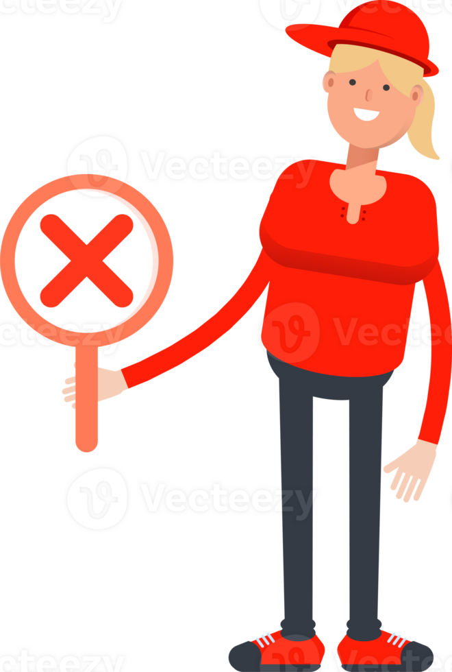 Girl Character Showing Wrong Mark png