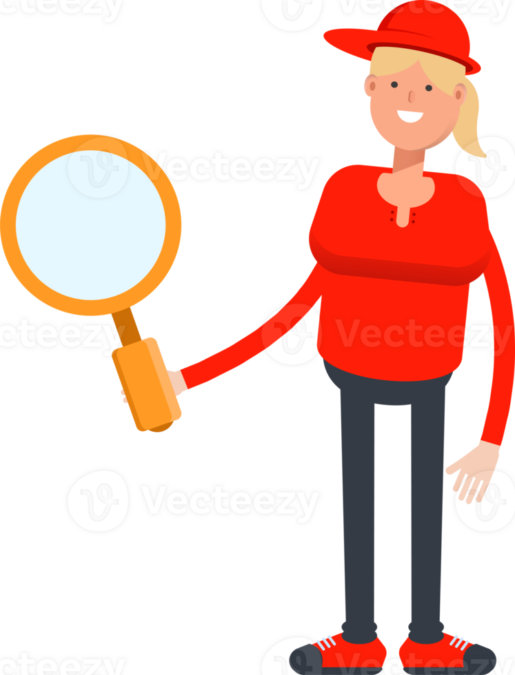 Girl Character Holding Magnifier png