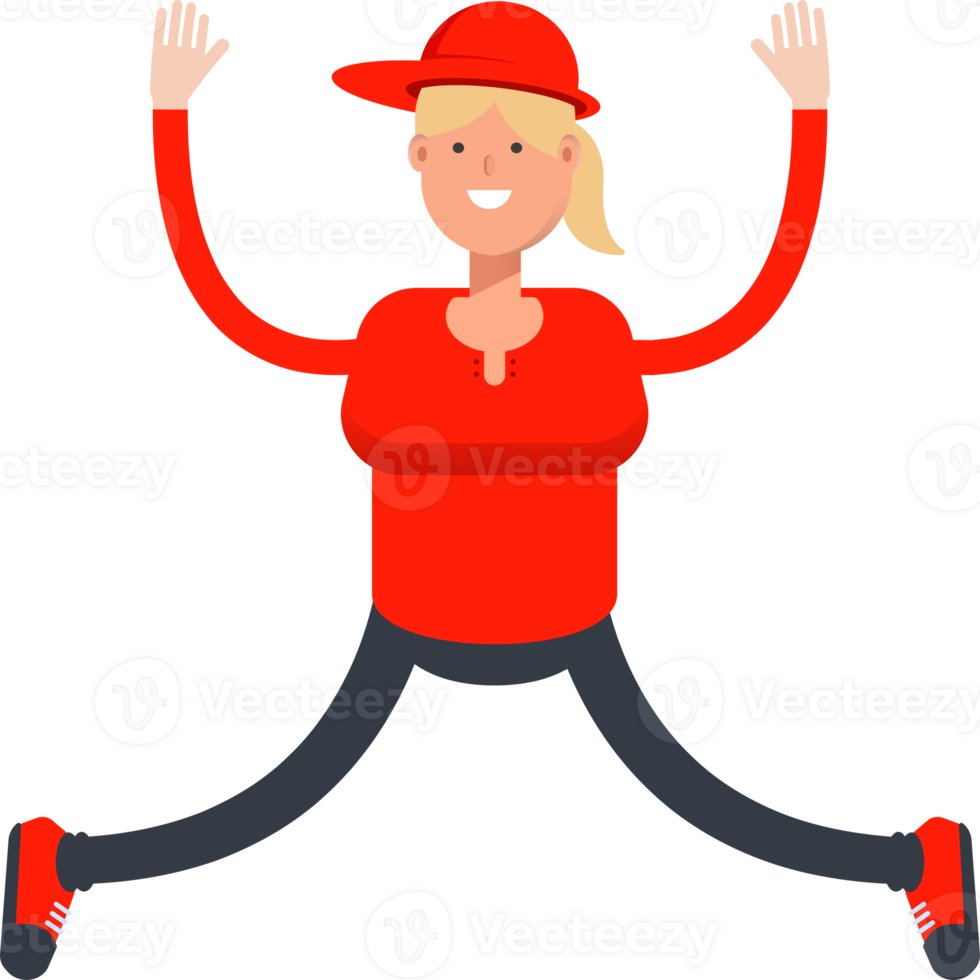 Girl Character Relaxing and Jumping in Red Shirt png