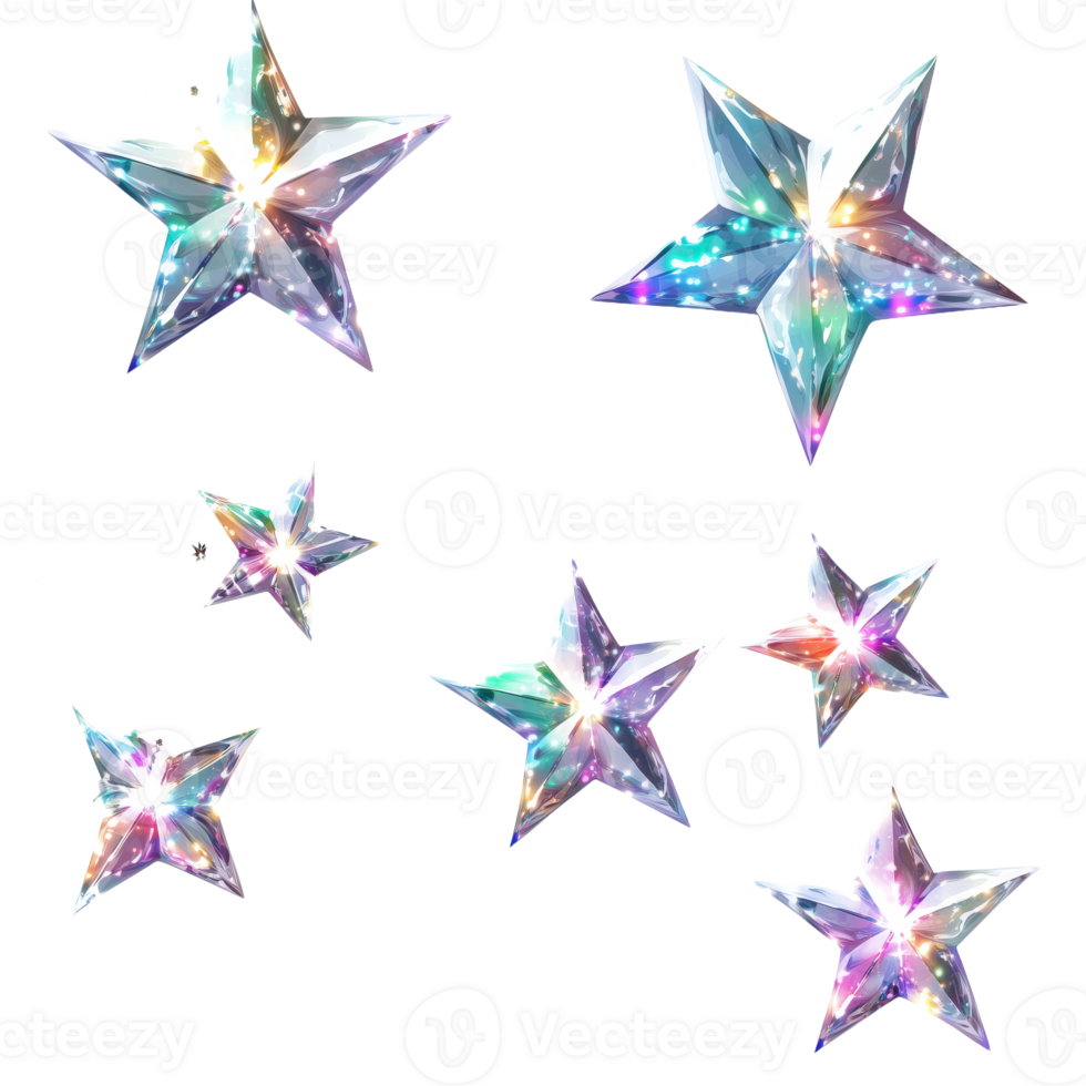 Colorful Iridescent Stars in Bright Shiny Arrangement png