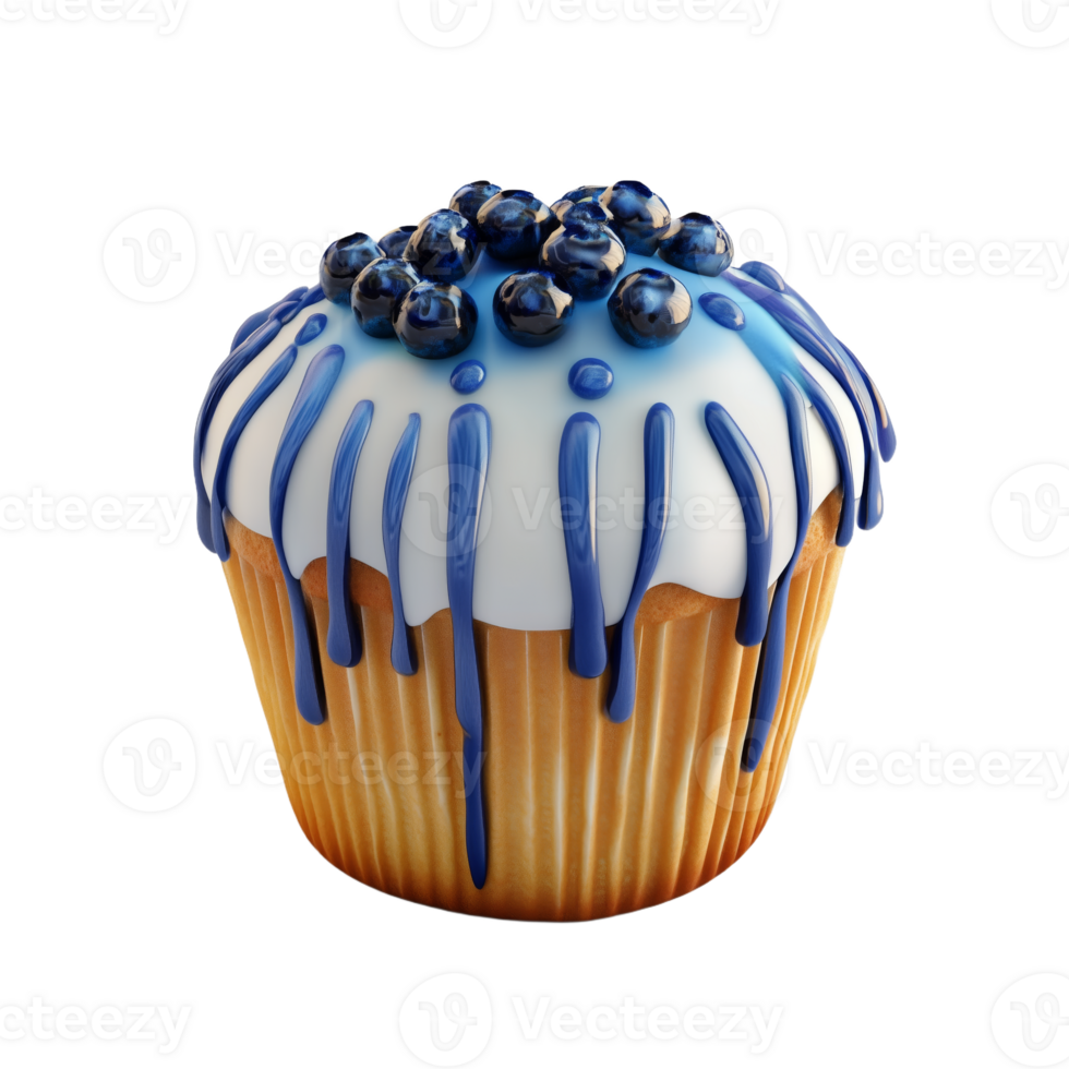 Delectable Cupcake with Blueberry Frosting and Sweet Drizzle png