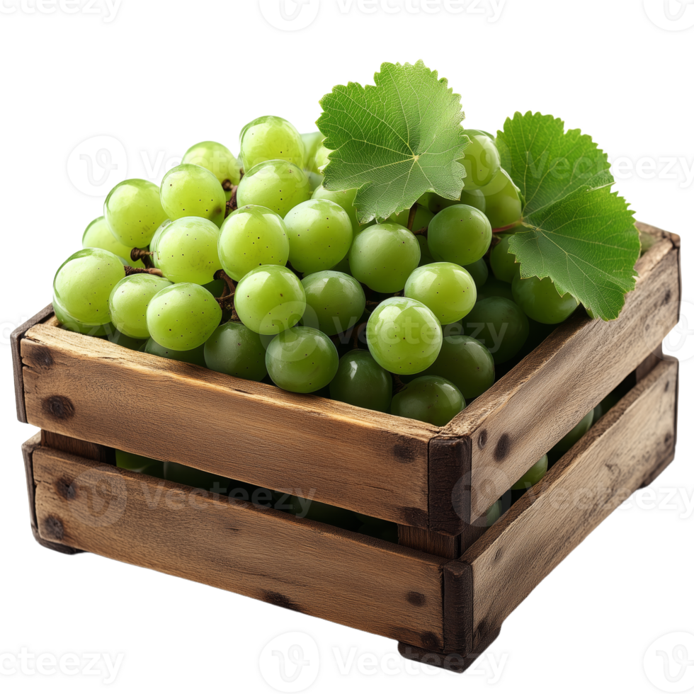 Bountiful Crate of Fresh Green Grapes Surrounded by Leaves png