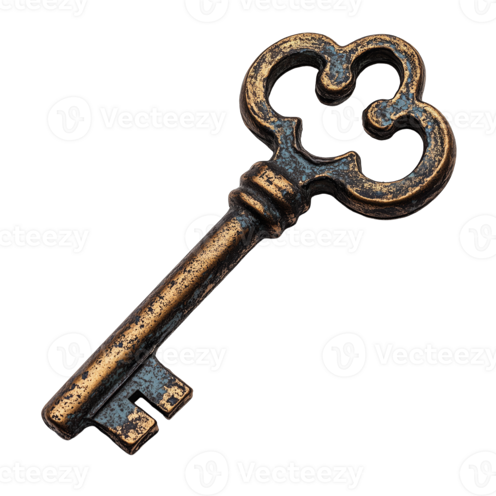 Charming Antique Bronze Key with Decorative Design for Collectors png
