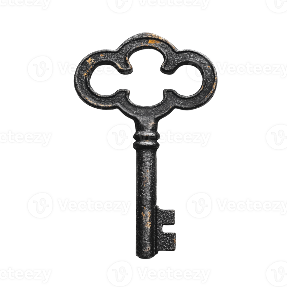Antique Ornate Metal Key Featuring Unique Vintage Design and Rust png