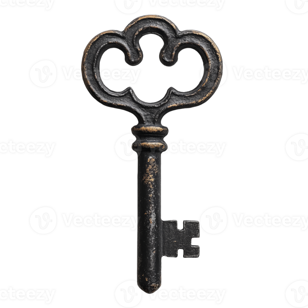 Rustic Antique Metal Key with Ornate Design Perfect for Home Decor png