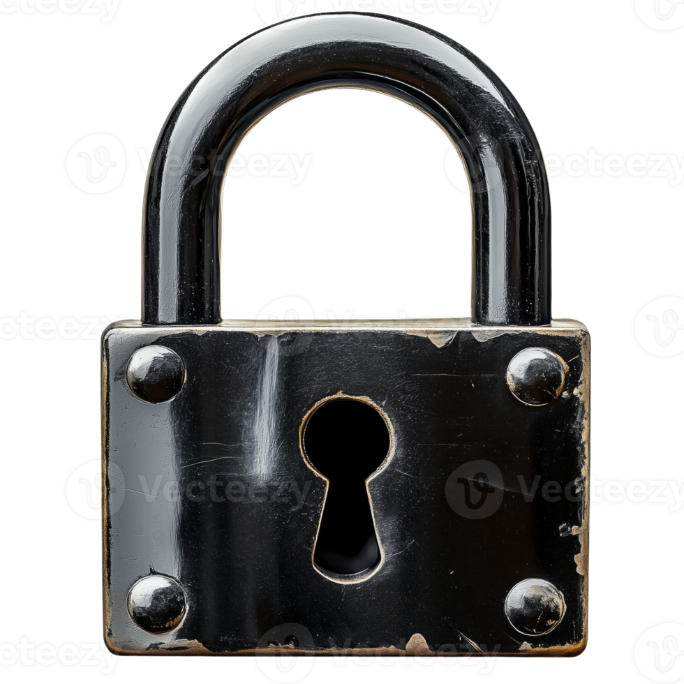 Sturdy Black Metal Padlock for Security and Protection Needs png