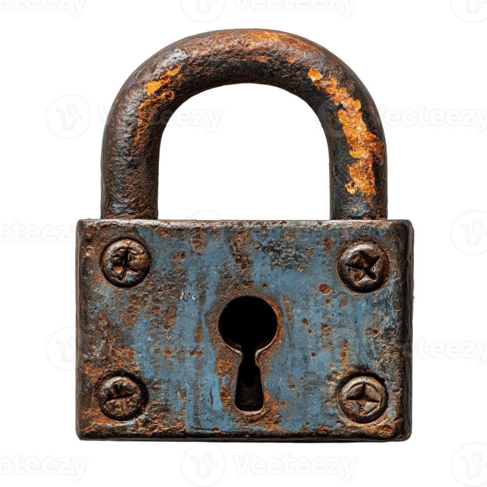 Rusty Vintage Padlock with Keyhole Detailed Security Design png