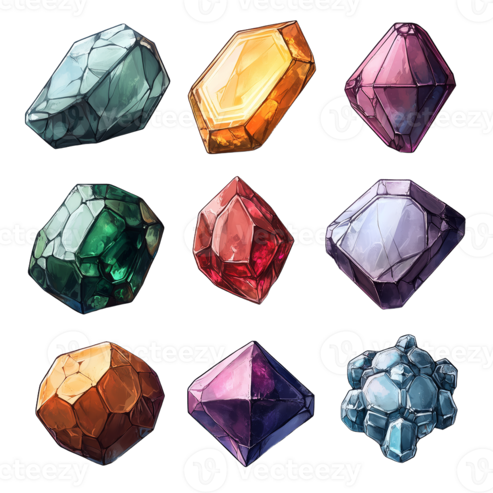 Colorful Collection of Shiny Gemstones and Crystals in Various Shapes png