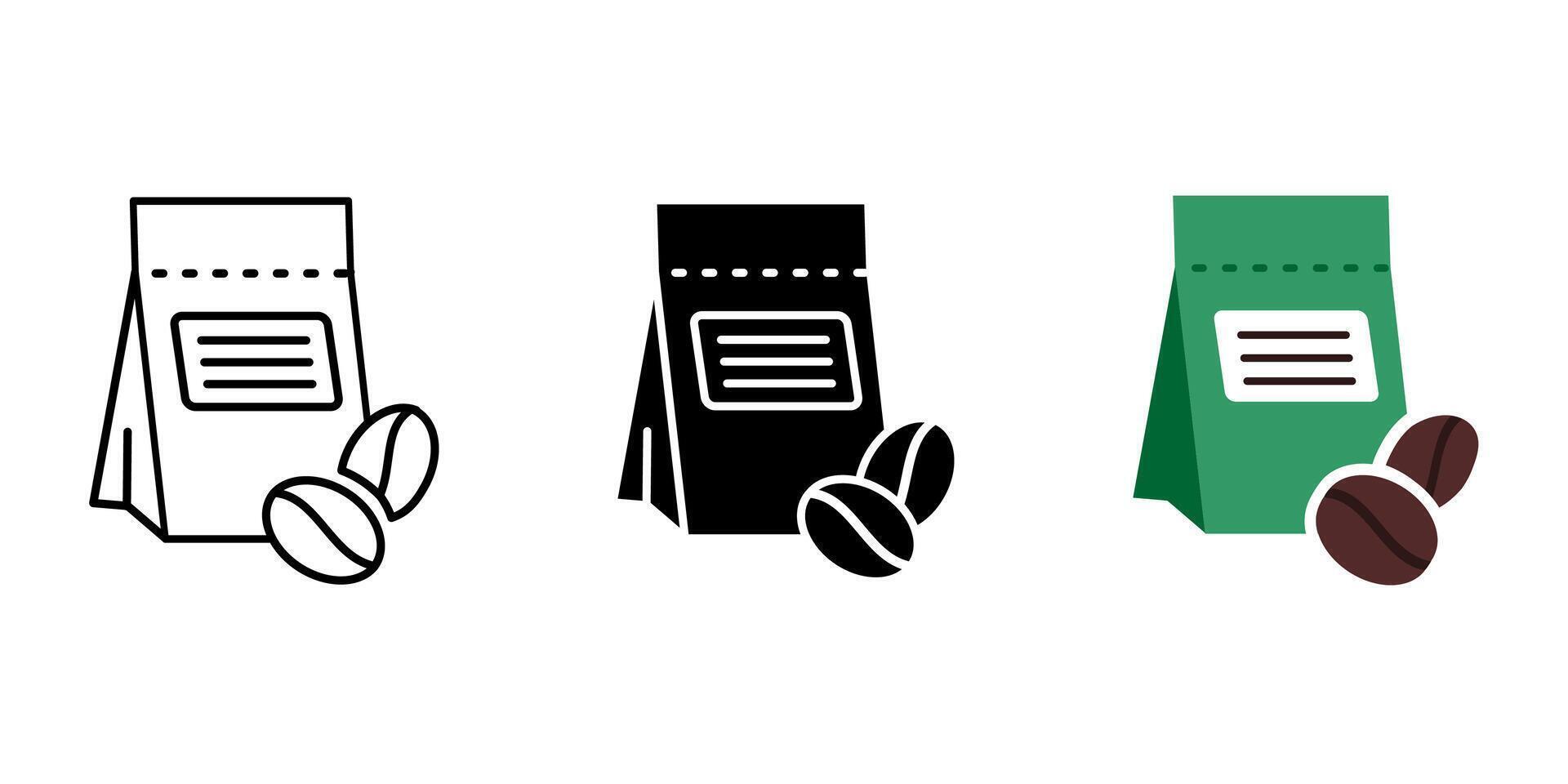 Paper coffee pack with bean icon. Roasted coffee grains bag sign. vector