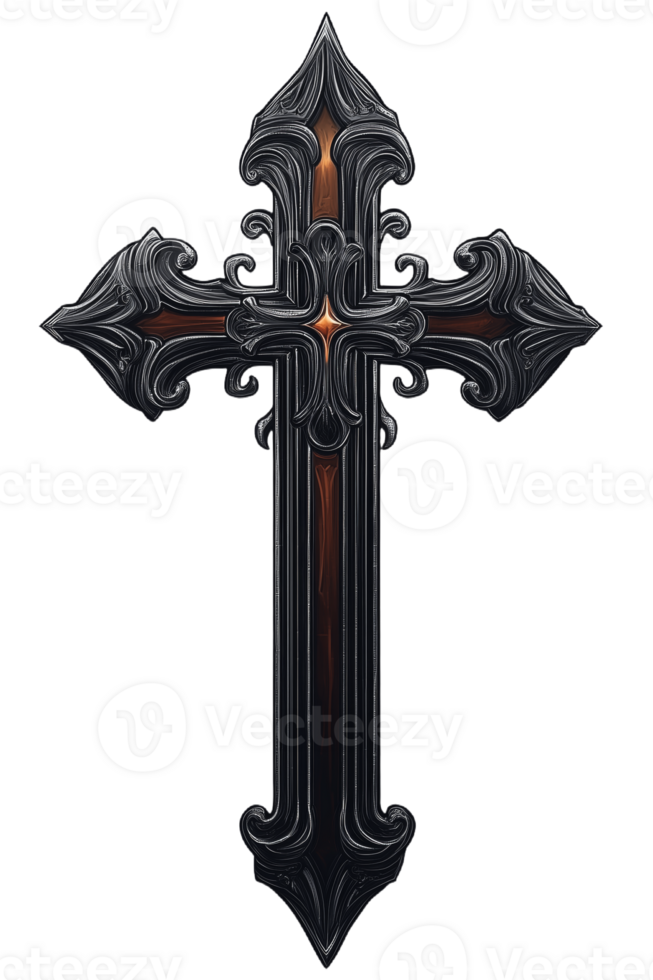 Elegant Ornate Cross Design with Intricate Detailing and Shadow Effects png