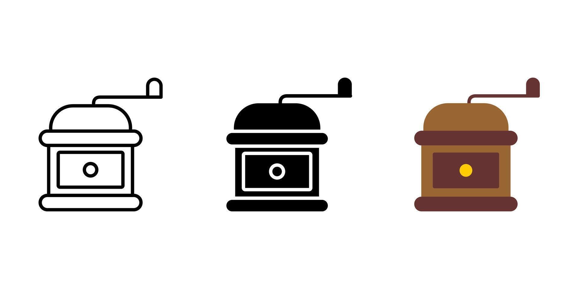 Coffee grinder icon. Cafe equipment symbol. Barista appliance illustration. Roasted coffee beans grinding sign. vector
