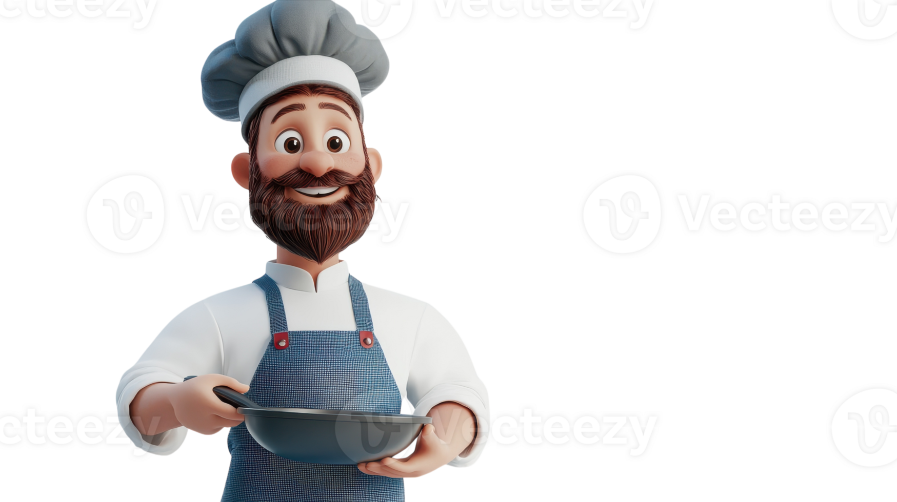 A cheerful chef presenting a delicious dish in a brightly lit kitchen with fresh ingredients and utensils laid out for cooking. png