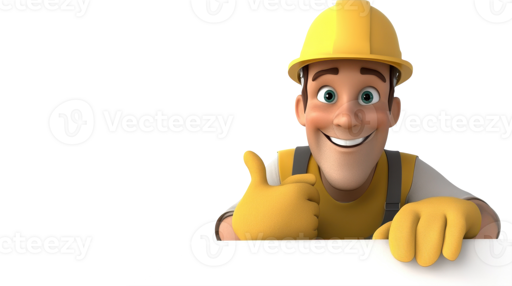 Cheerful construction worker giving a thumbs up while wearing a hard hat and gloves in a friendly, informative pose. png