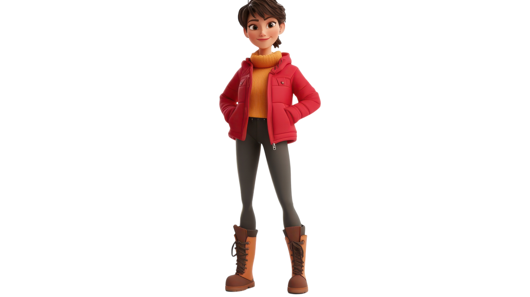 A cartoon girl in a red jacket and boots png