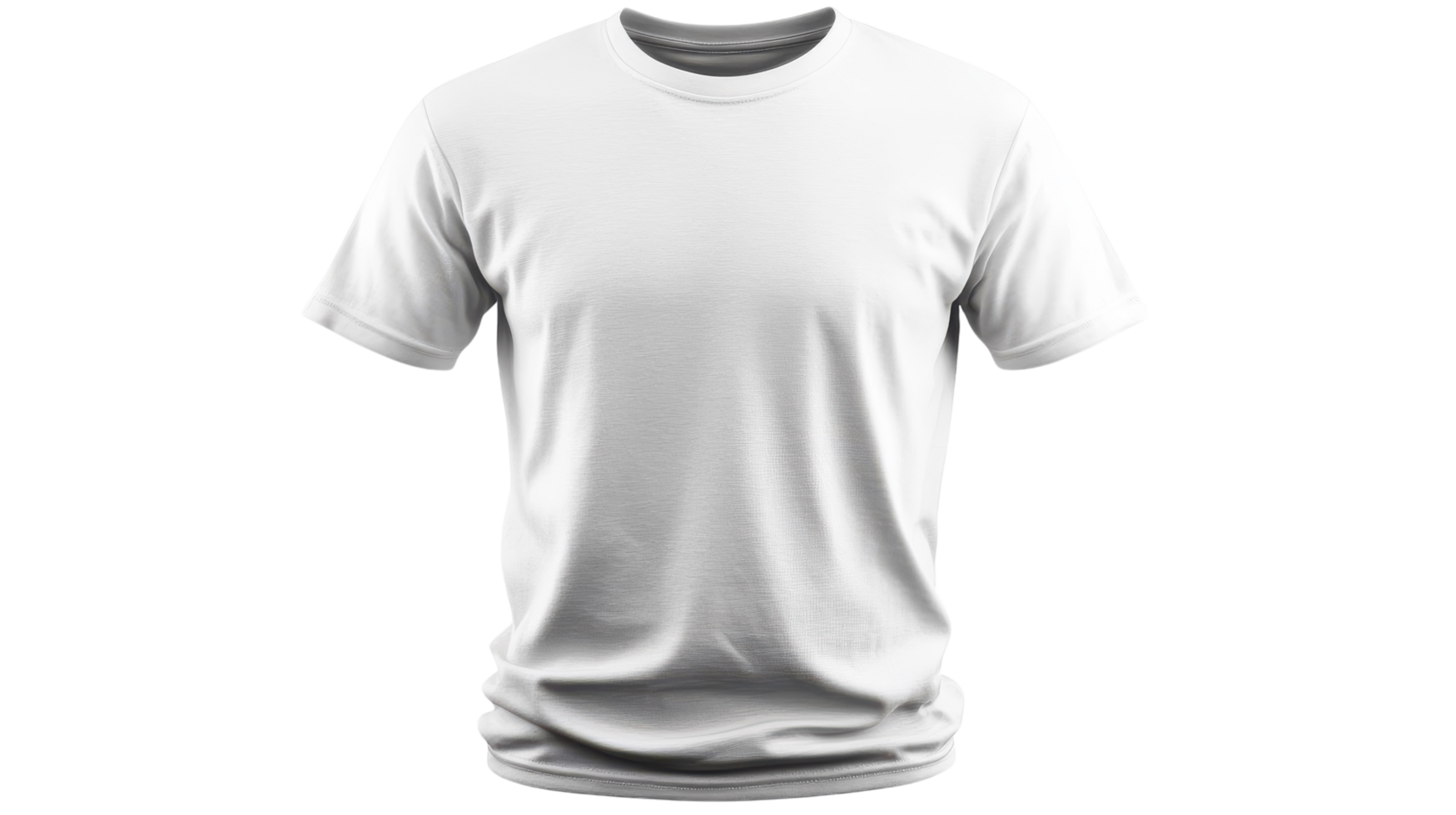 Plain white t-shirt displayed against a transparent background for design and customization purposes in a studio setting. png