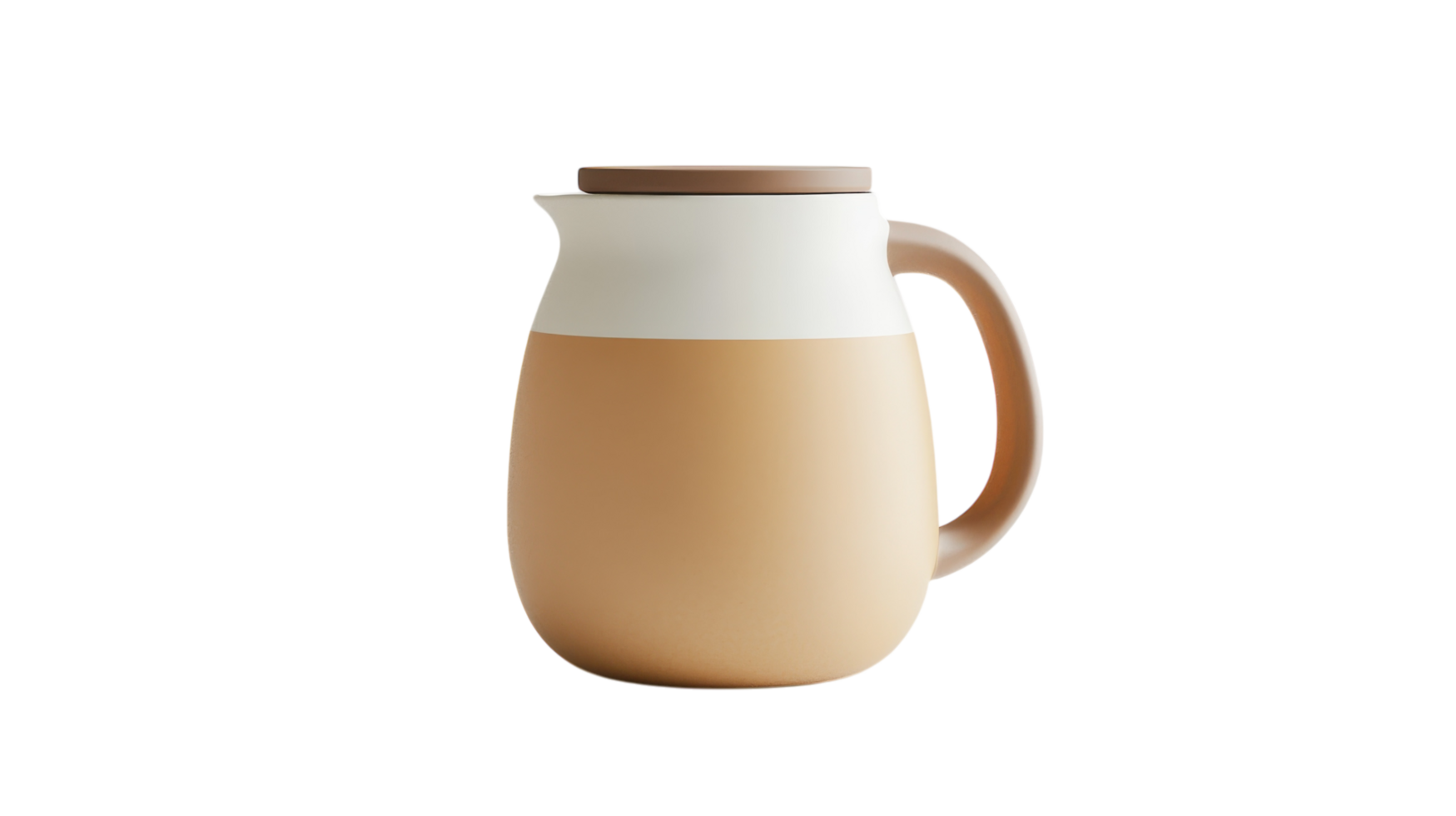 A white and tan jug with a wooden handle png