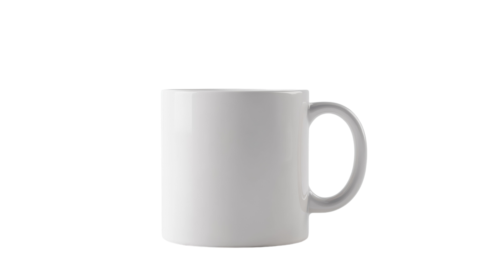 Blank white ceramic mug placed on a transparent background ready for customization or design work in a creative studio. png