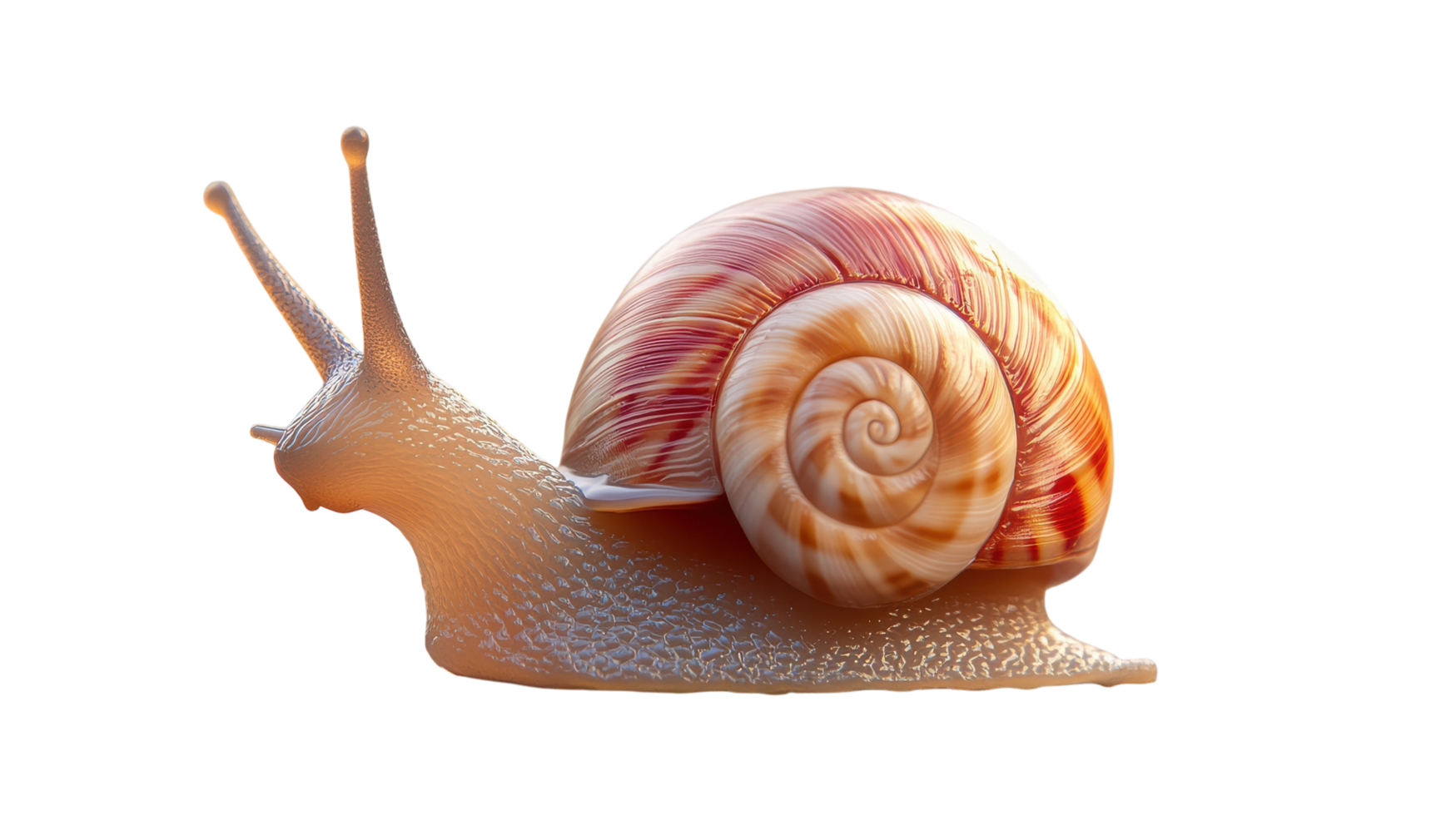 un' colorato lumaca lentamente striscia lungo un' liscio superficie nel un' luminosa ambiente, in mostra suo unico conchiglia modelli e trame. png