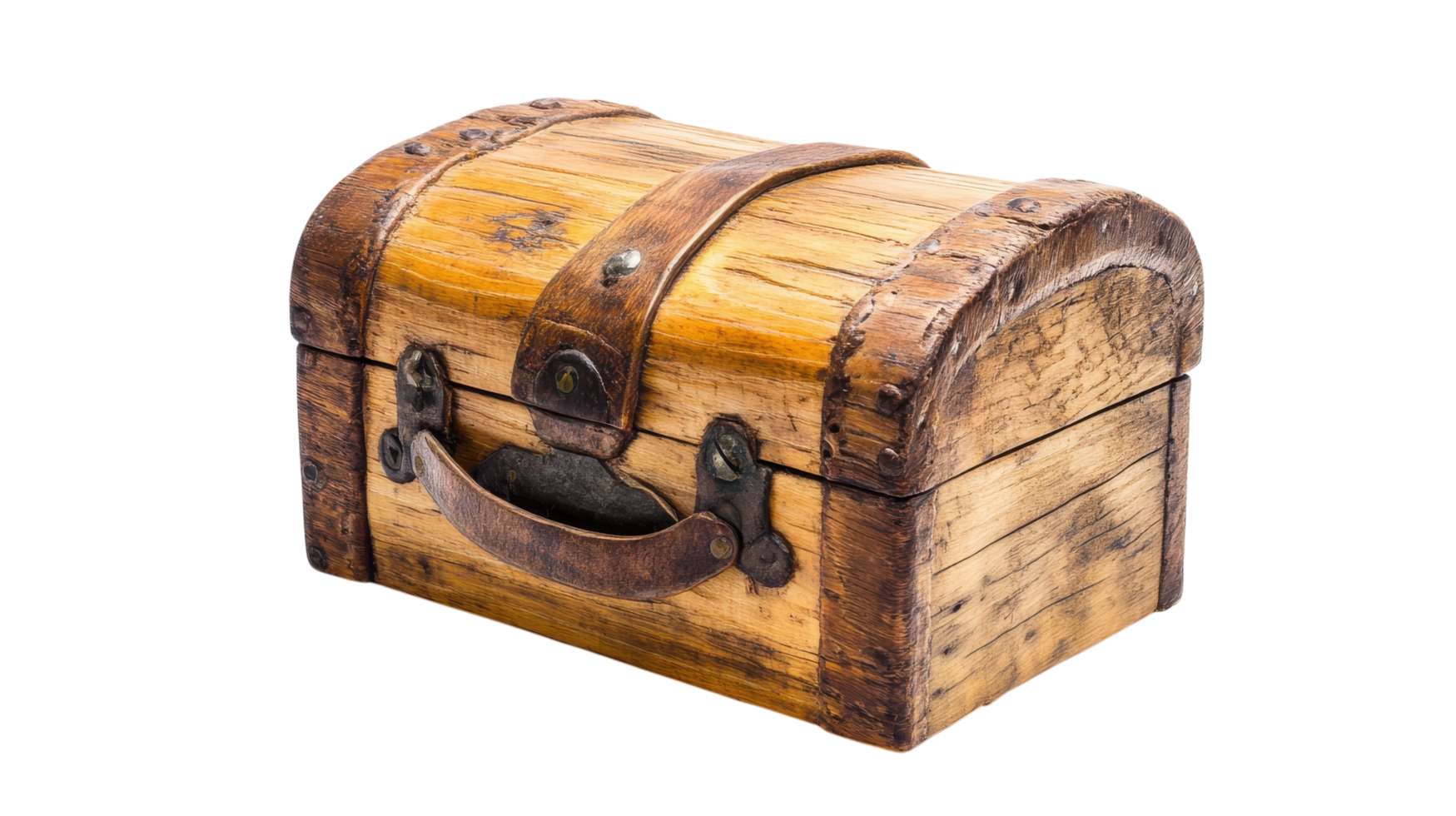 Vintage wooden treasure chest with metal accents, ideal for decorative displays, storage, or themed events, showcasing craftsmanship and rustic charm. png
