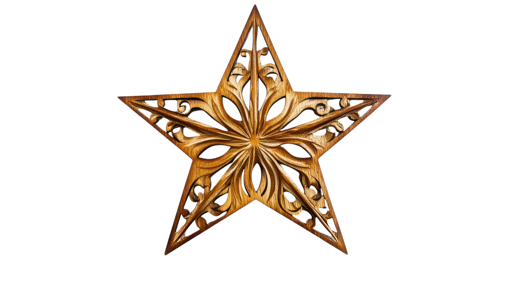 A wooden star with intricate designs on it png