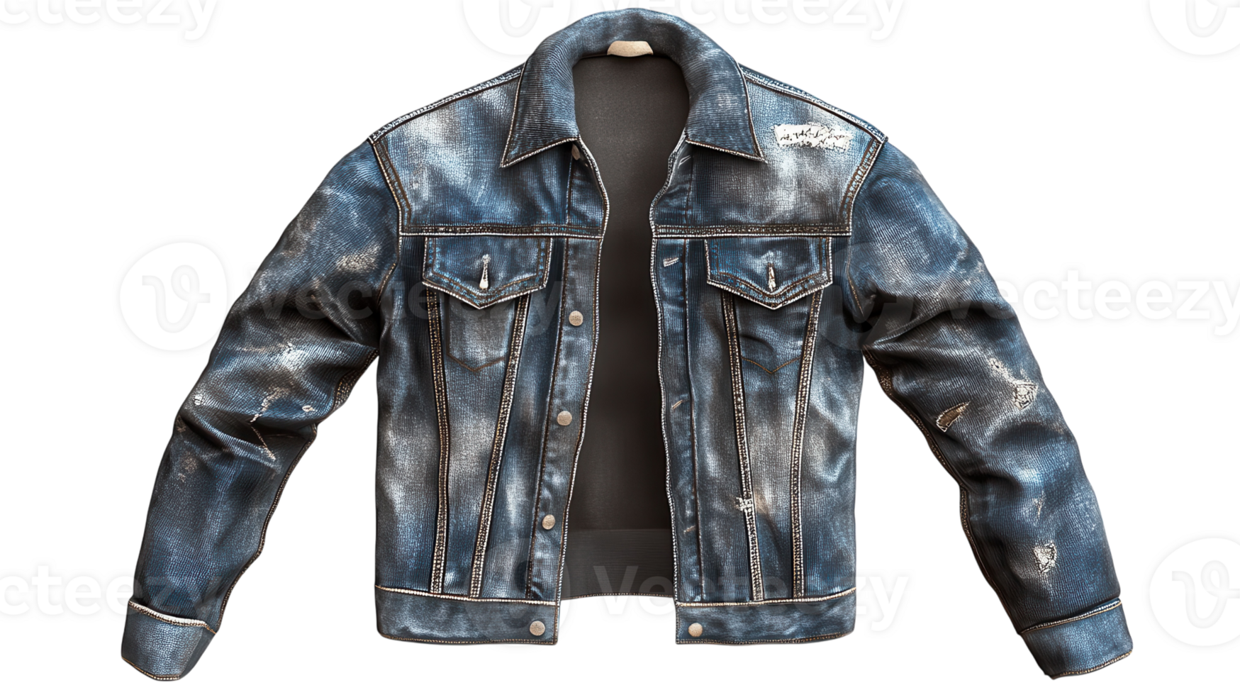 A denim jacket with a black and white design png