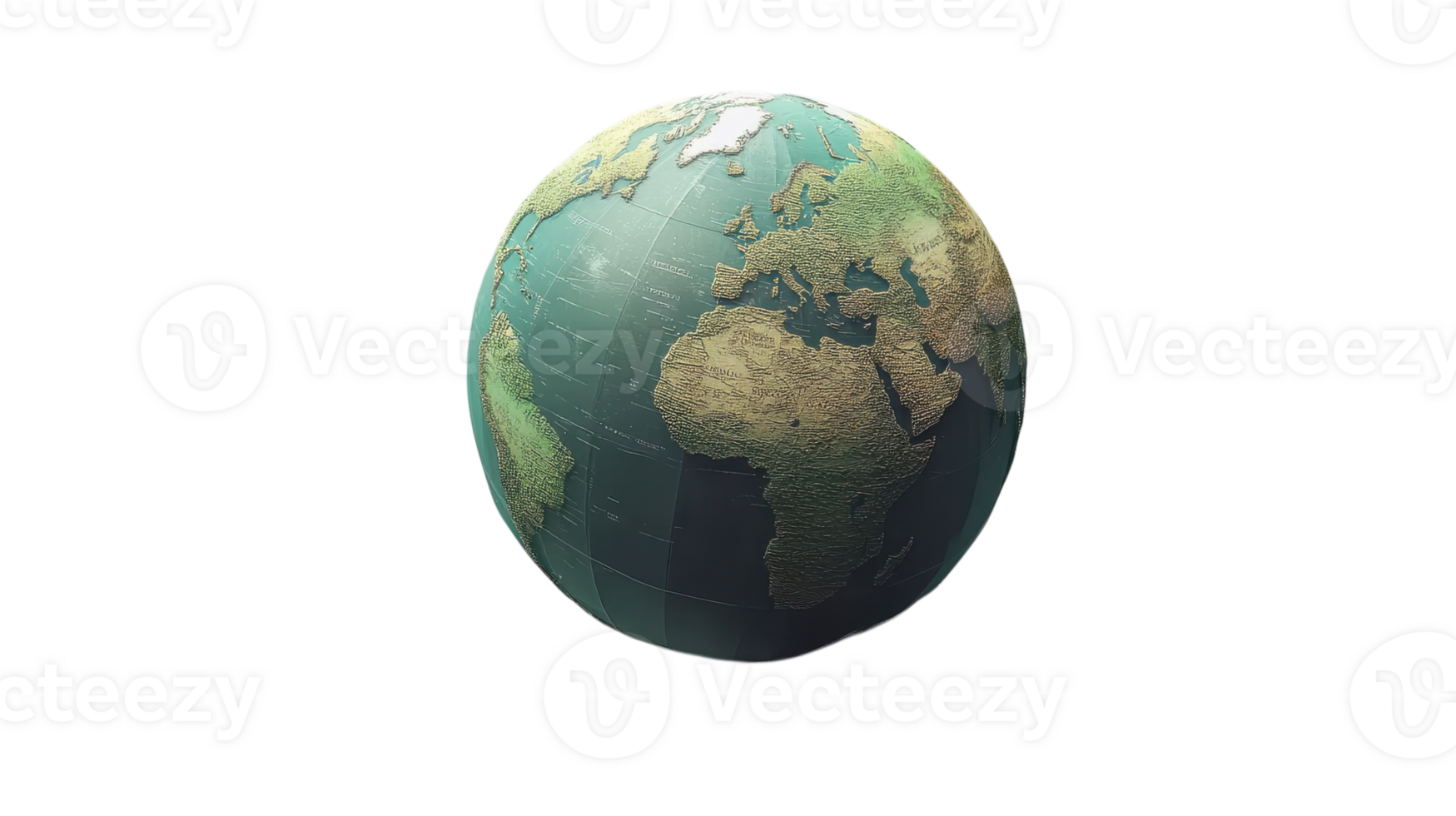 A detailed globe showcasing the Earth's continents and oceans on a transparent background for educational and design purposes. png