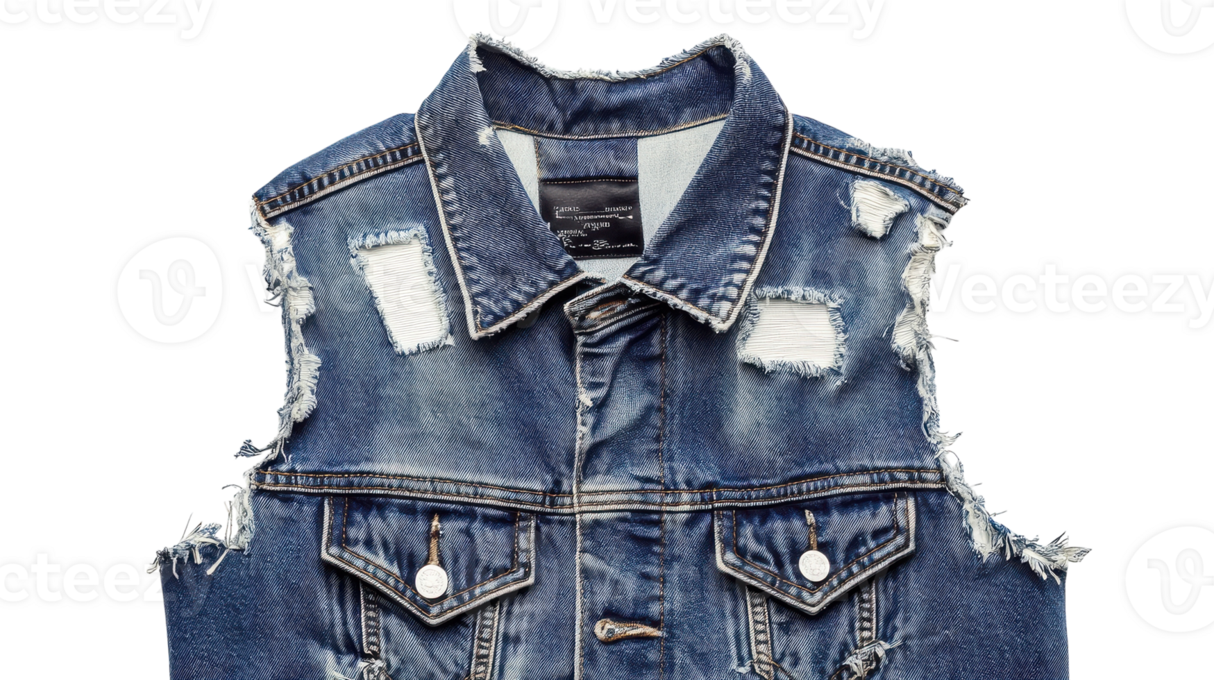 A denim vest with holes and torn edges png