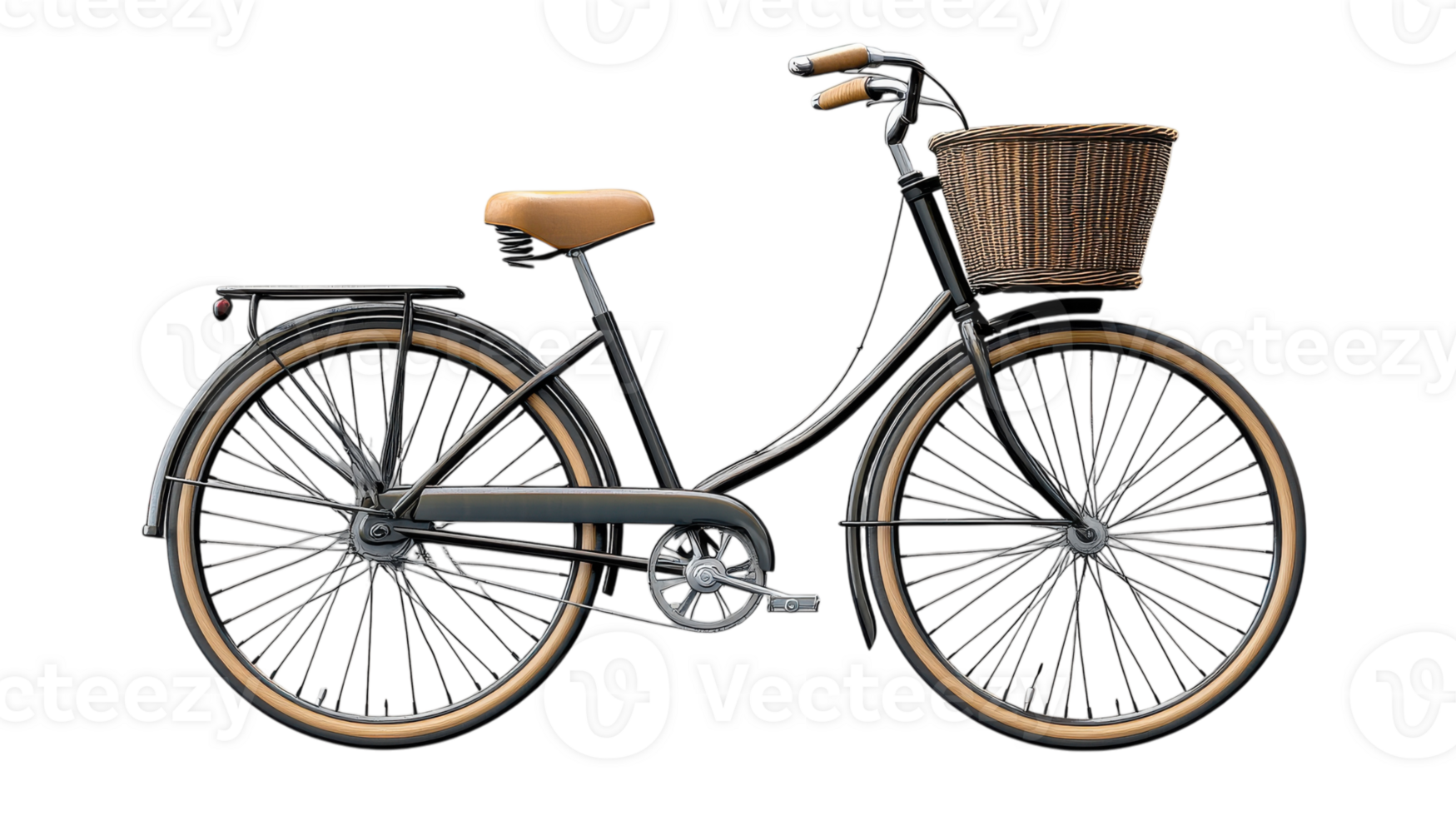 Classic city bicycle with a woven basket and elegant design, perfect for leisurely rides in urban settings. png