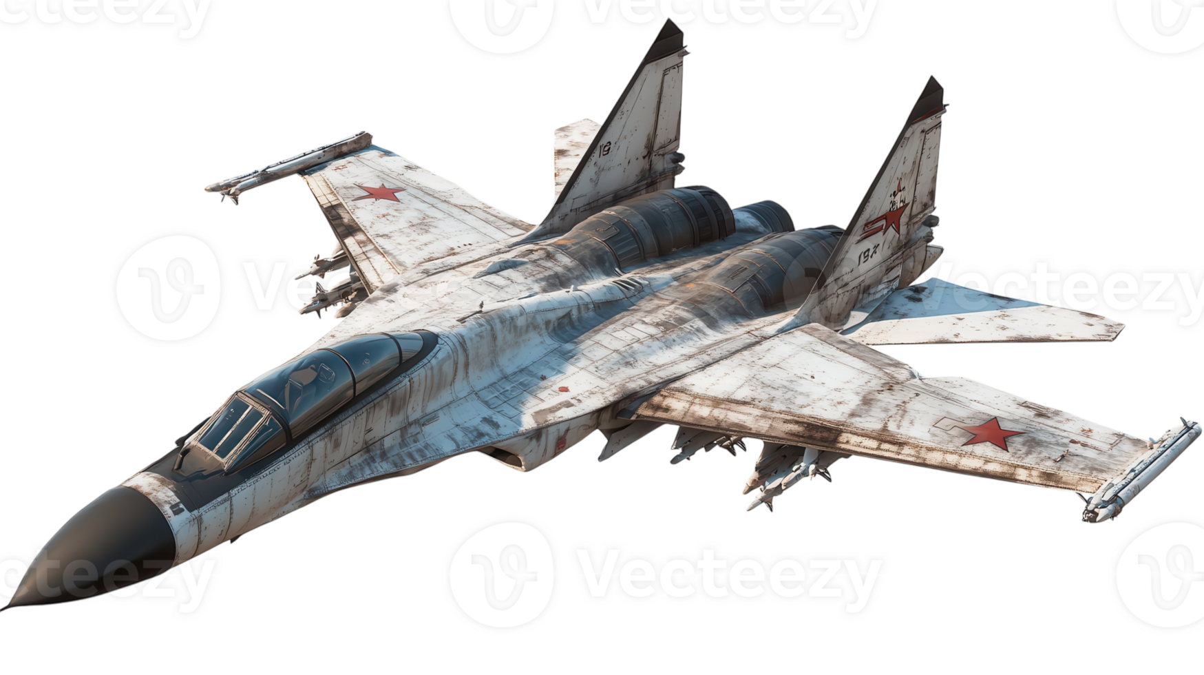 A weathered military fighter jet with faded markings sits in a display area, showcasing its aged surface and strong aerodynamic design. png