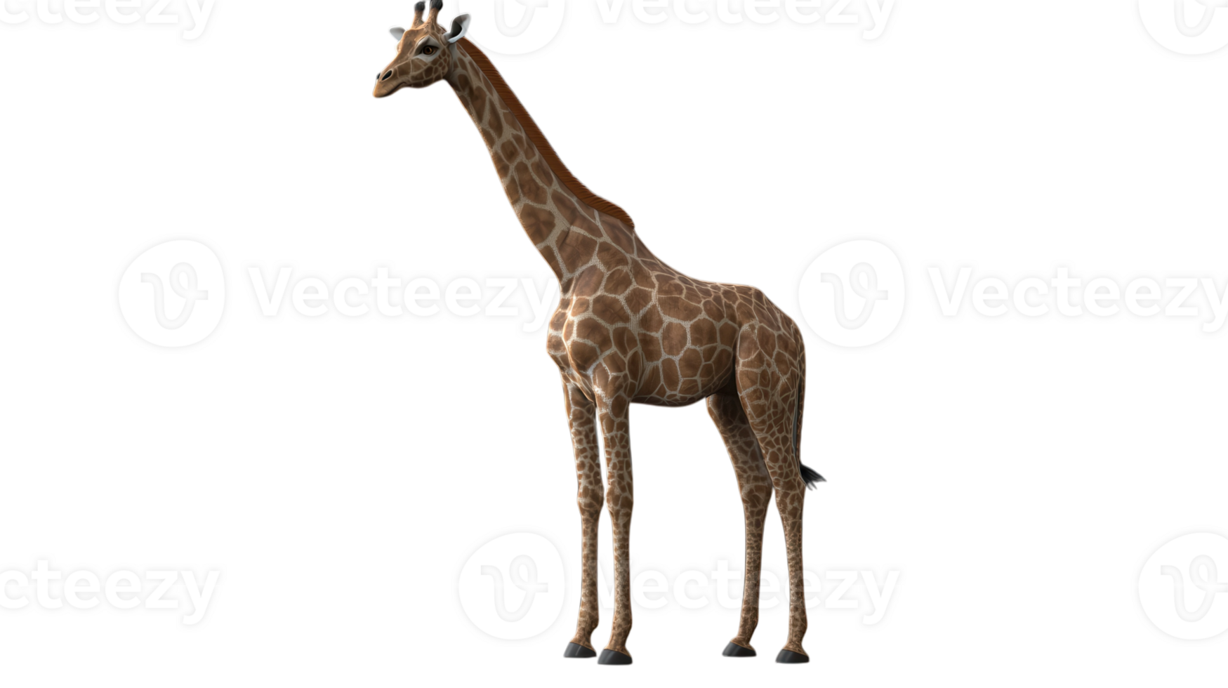 A tall giraffe stands gracefully on a clear day, showcasing its distinctive pattern and elongated neck in a natural setting. png