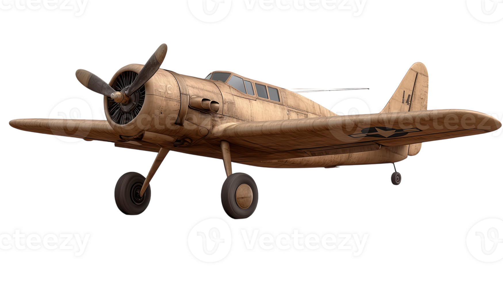 A vintage military aircraft in mid-flight showcasing its classic design and propeller, captured against a transparent background. png