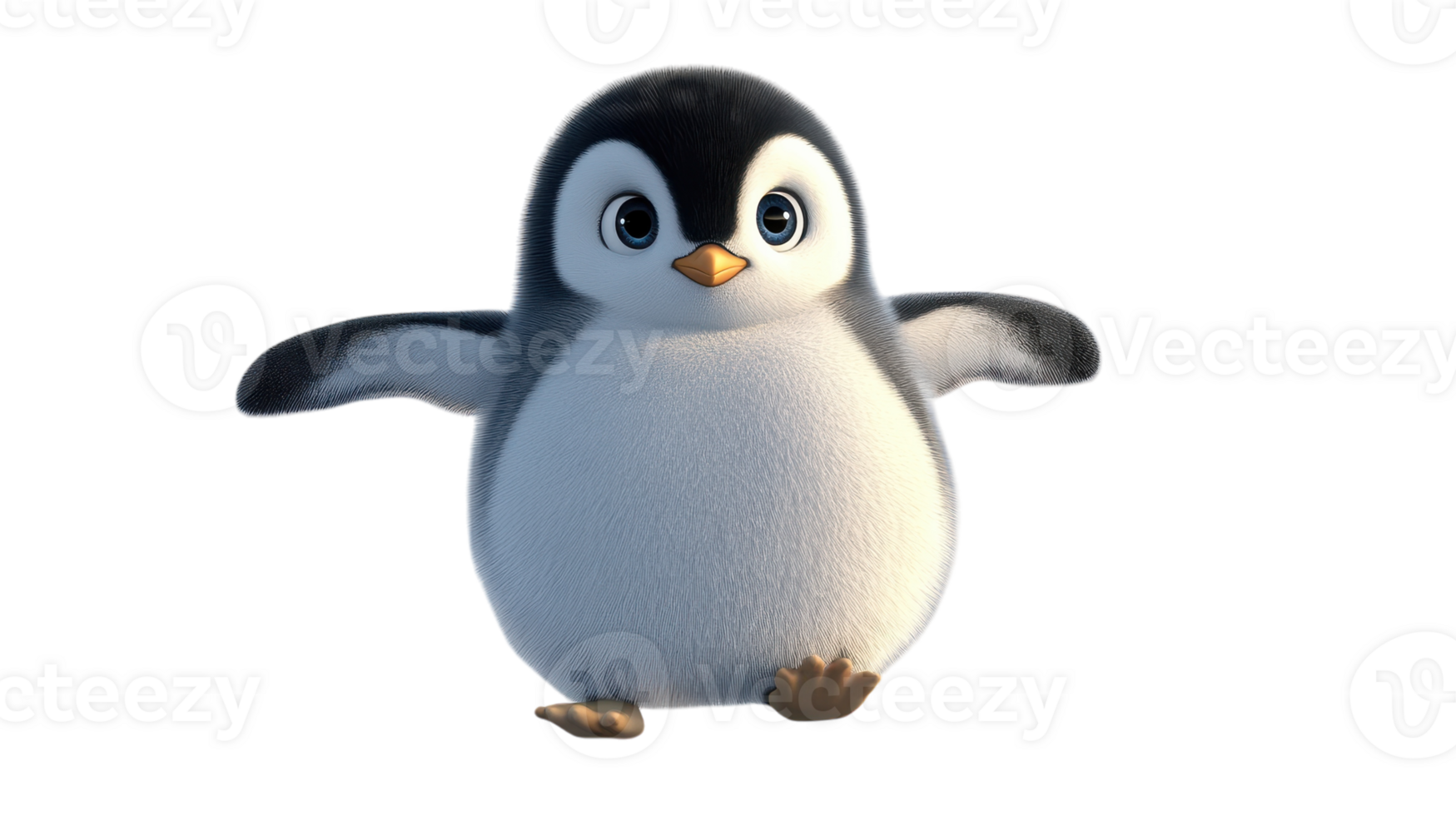 Cute animated penguin character standing with outstretched wings on a transparent background, perfect for children's media. png