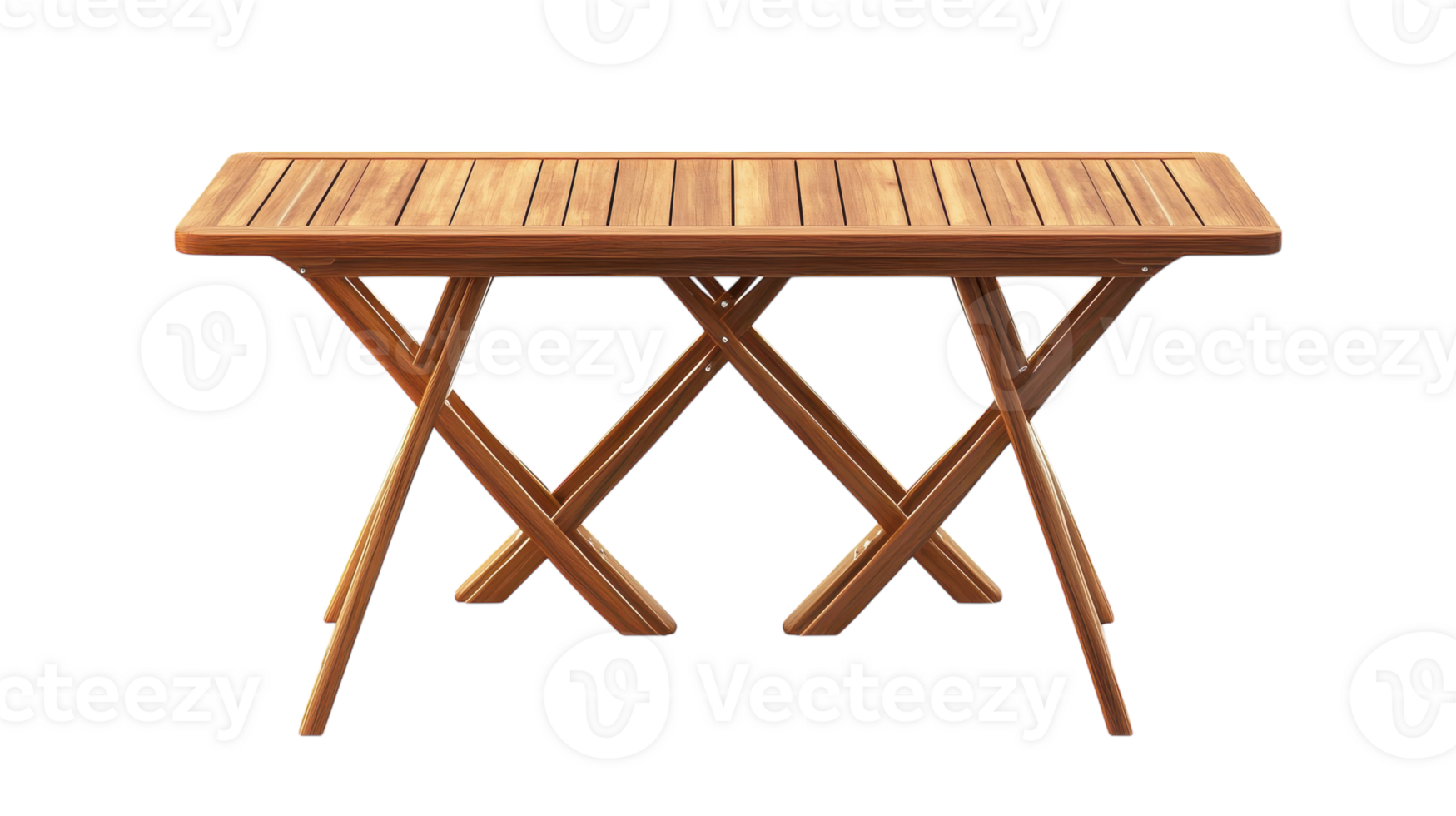 A wooden folding table with slatted top displayed against a transparent background, showcasing its clean design and versatile use. png
