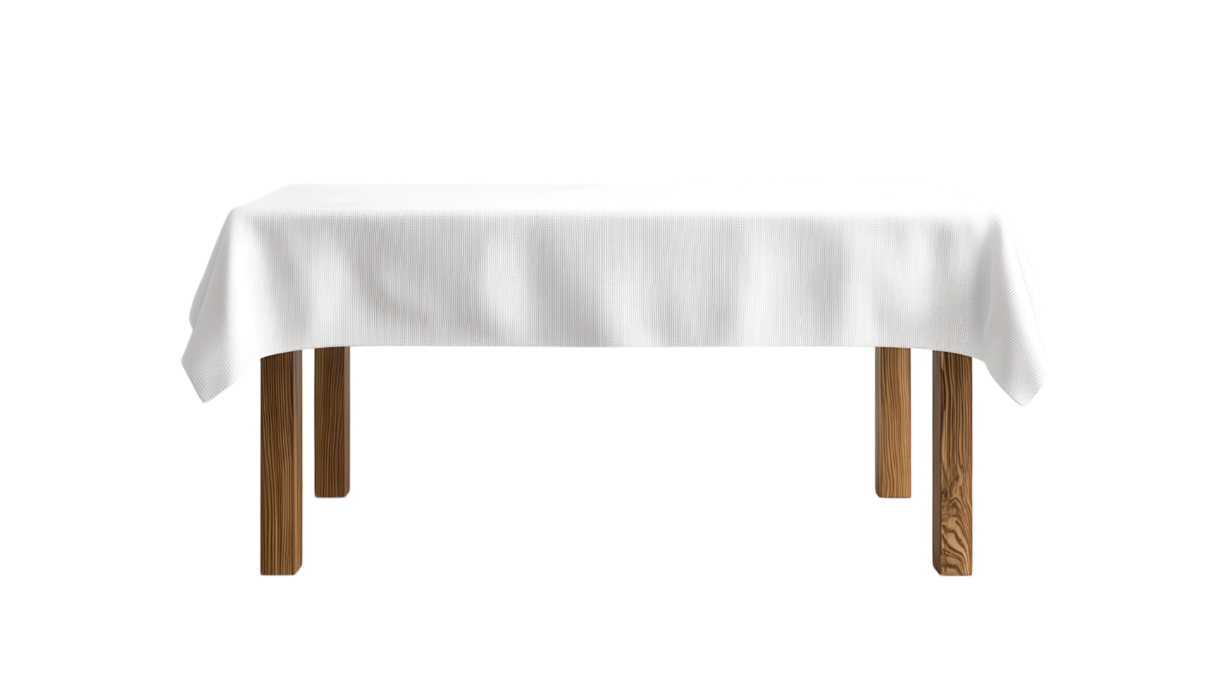 White tablecloth draped over a wooden table in a simple setting for dining or decoration purposes png