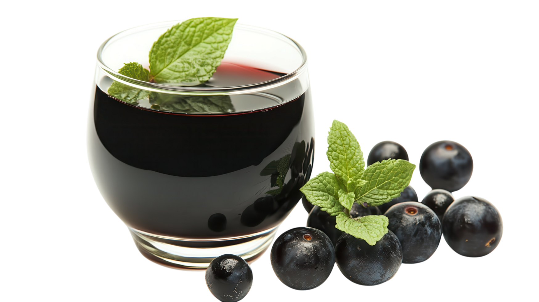 Refreshing berry drink garnished with mint leaves served in a glass with fresh blueberries nearby png