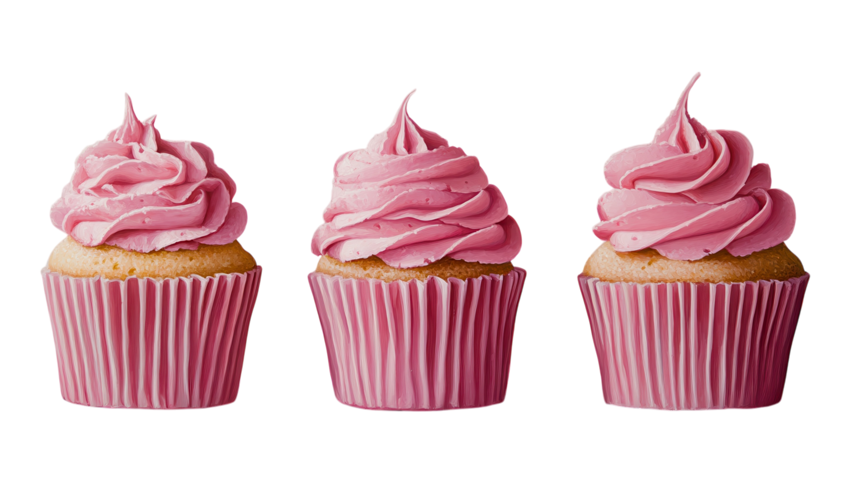 Enjoying decorated cupcakes with pink frosting in a delightful display for a special occasion or celebration png