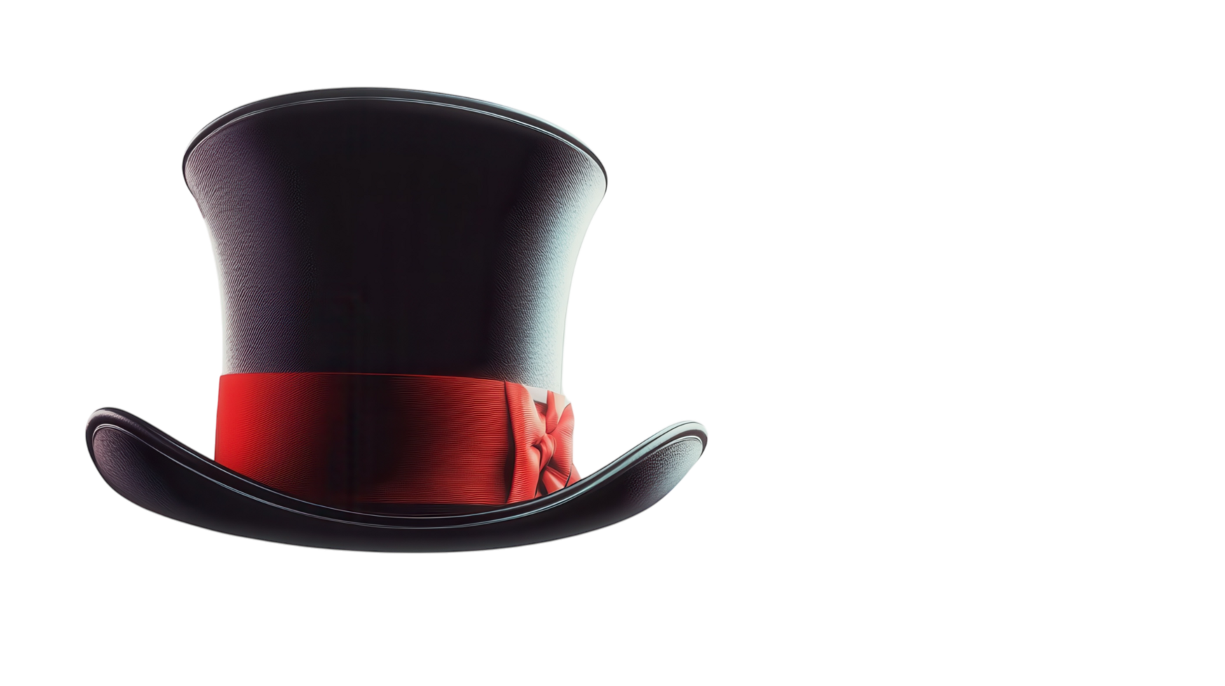 Classic top hat with a red ribbon displayed against a bright white background, perfect accessory for formal events and performances png