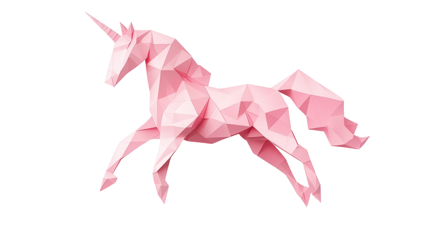 Colorful origami unicorn leaps gracefully in a whimsical, fantasy-inspired design space png