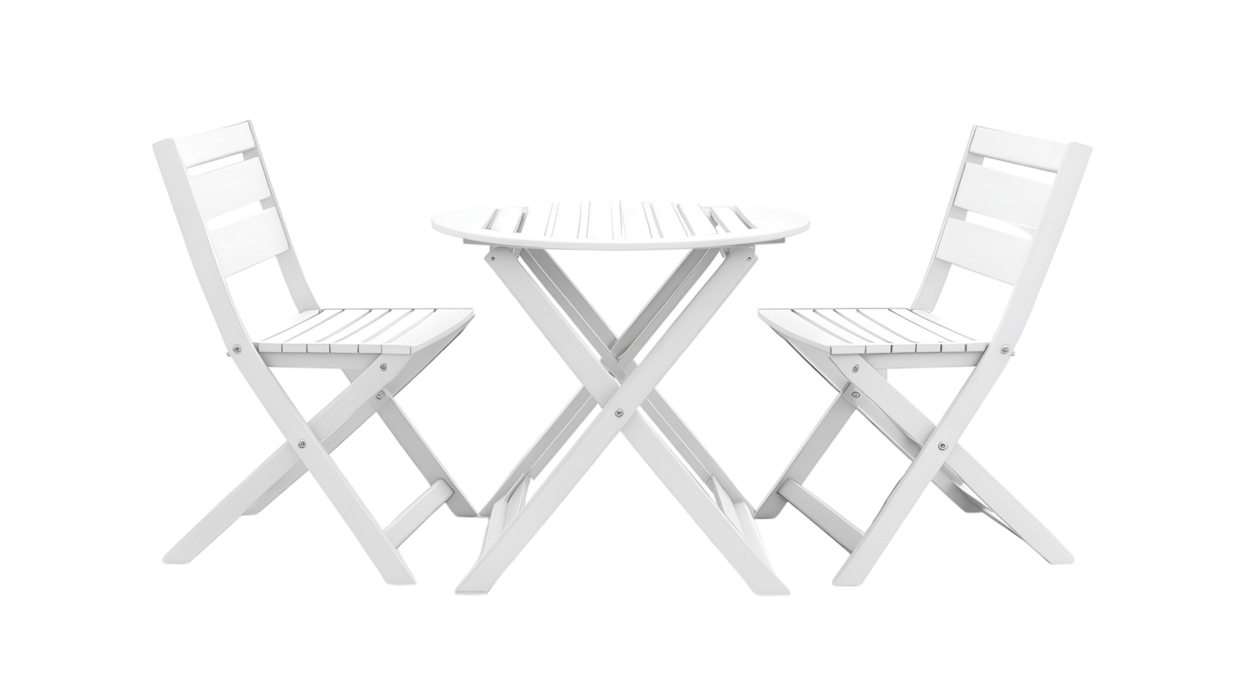 White folding table and chairs set arranged for outdoor dining in a bright and modern environment png
