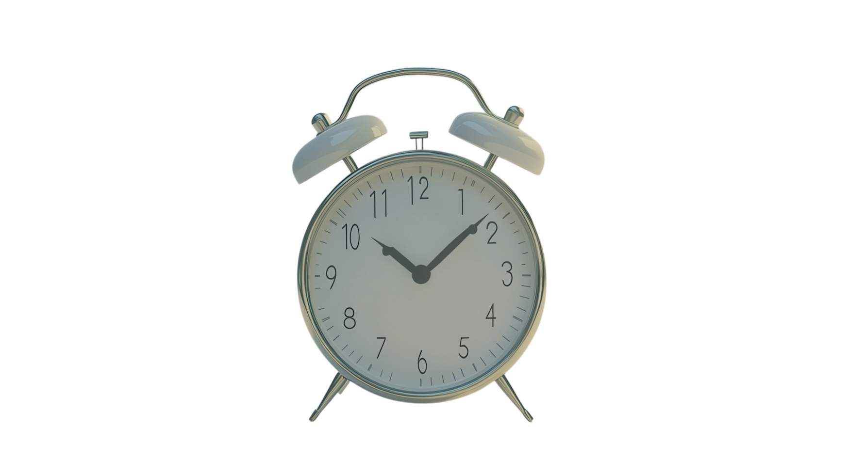 Classic silver alarm clock showing time at six-thirty in a minimalist setting for an organized morning routine png