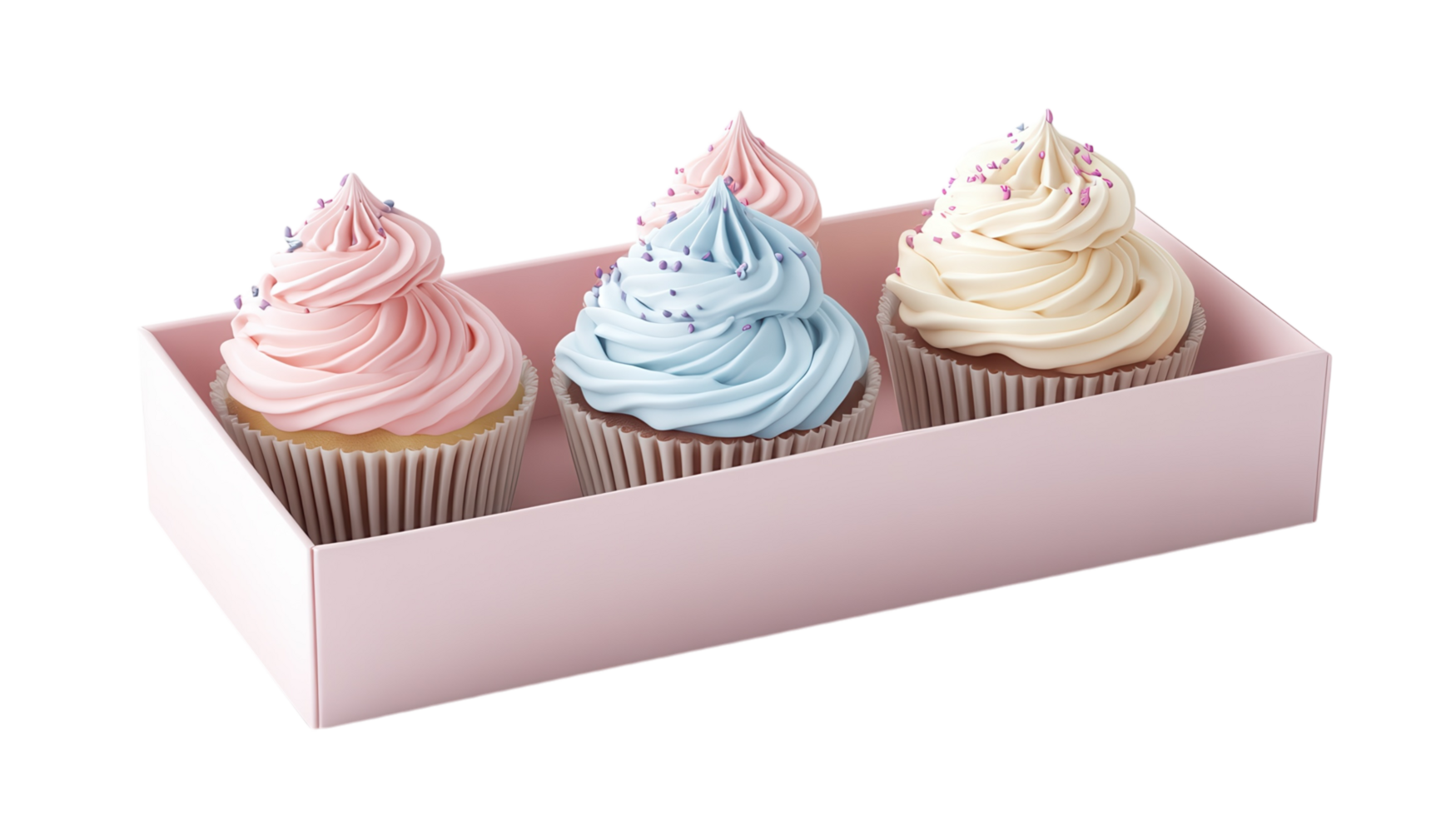 Colorful cupcakes displayed in a pink box perfect for any celebration or gathering png