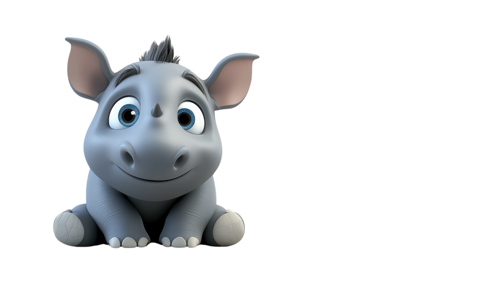 Cute cartoon baby elephant with a joyful expression sitting down and looking at the viewer in a bright digital style png