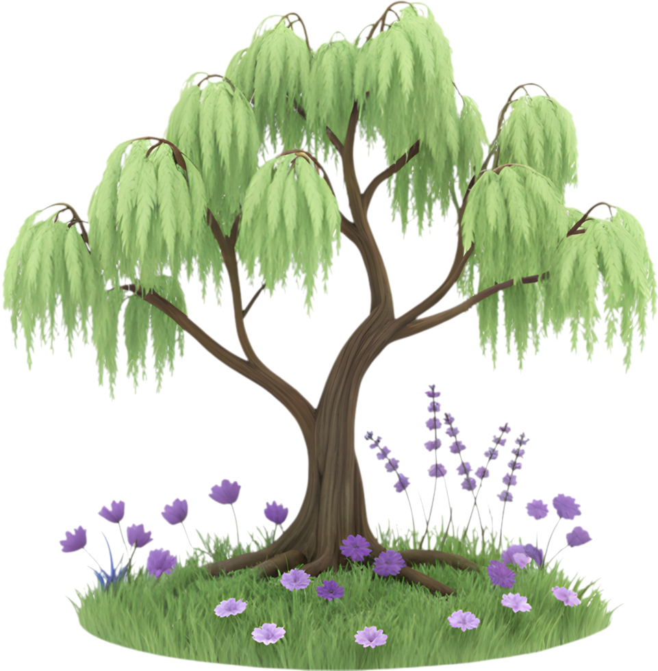 Eco-friendly cartoon tree and wildflower icon for botanical clipart. . png