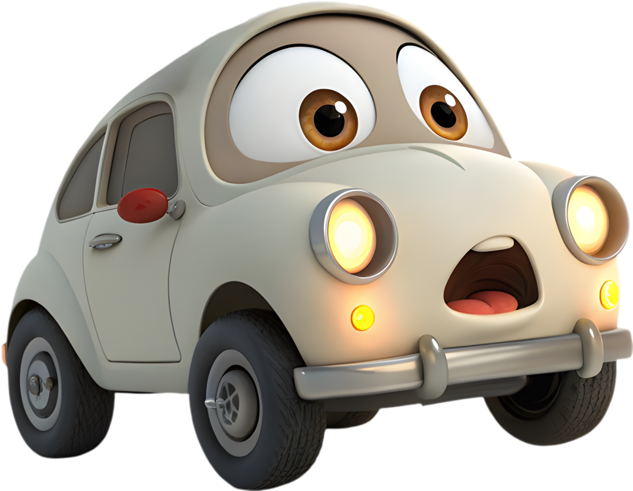 Playful cartoon car clipart with emotional expressions for kids artwork. . png