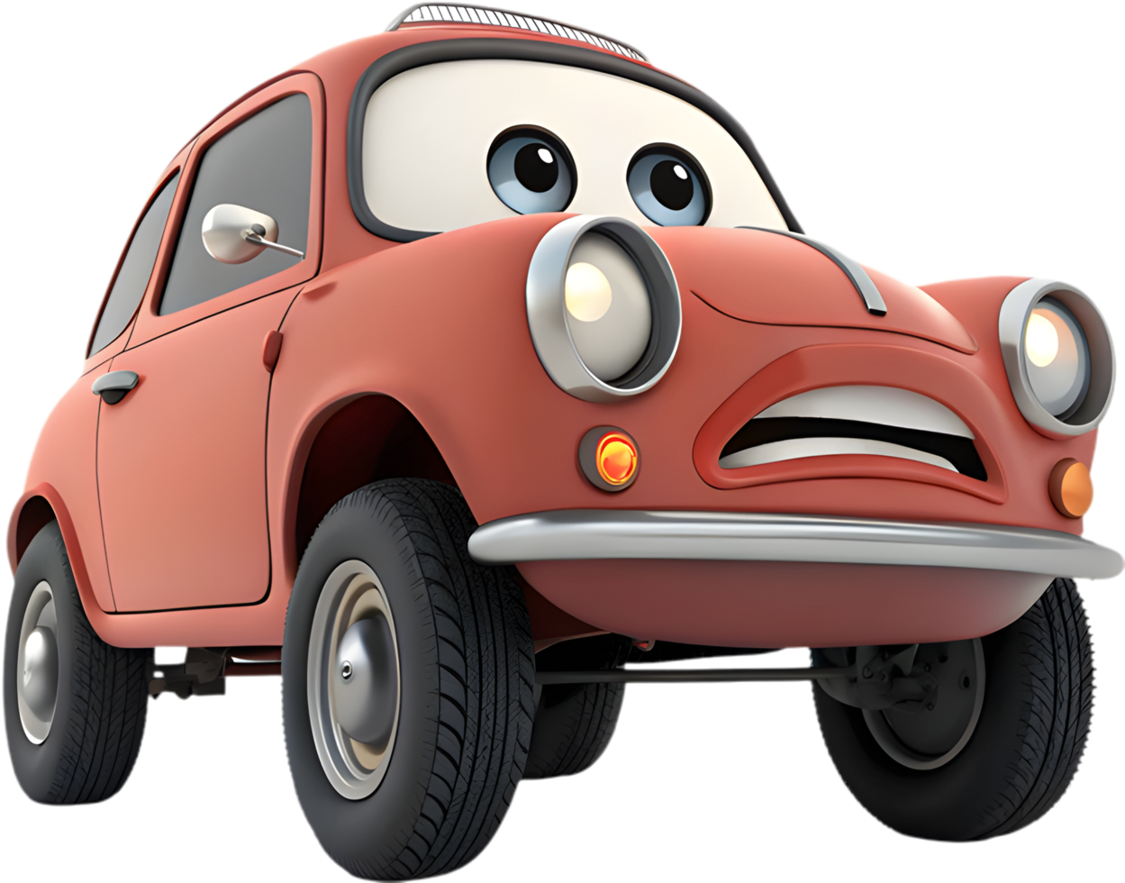 Colorful cartoon car with animated emotions perfect for fun clipart. . png