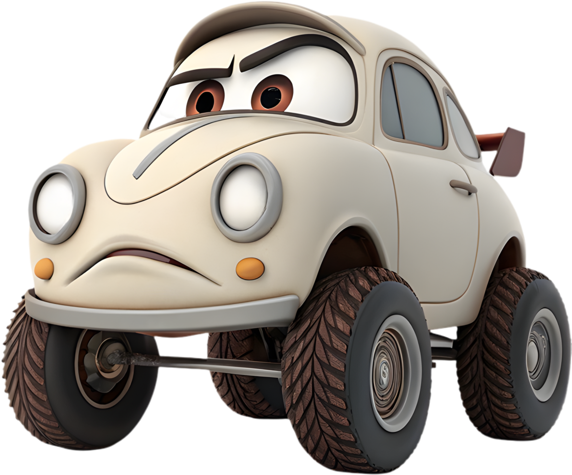 Fun and colorful cartoon car with expressive emotions for kids. . png