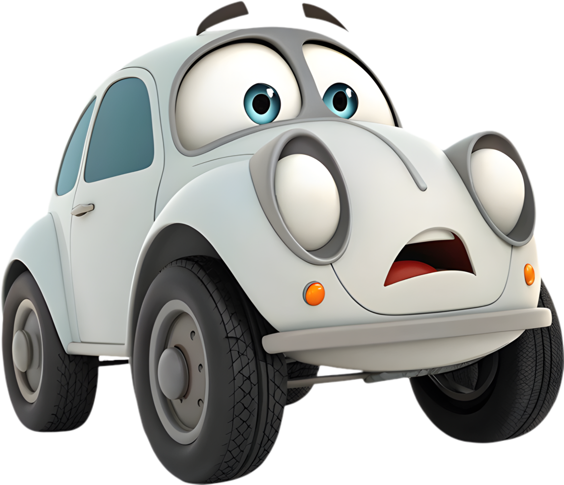 Colorful cartoon car with expressive emotions perfect for childrens clipart. . png