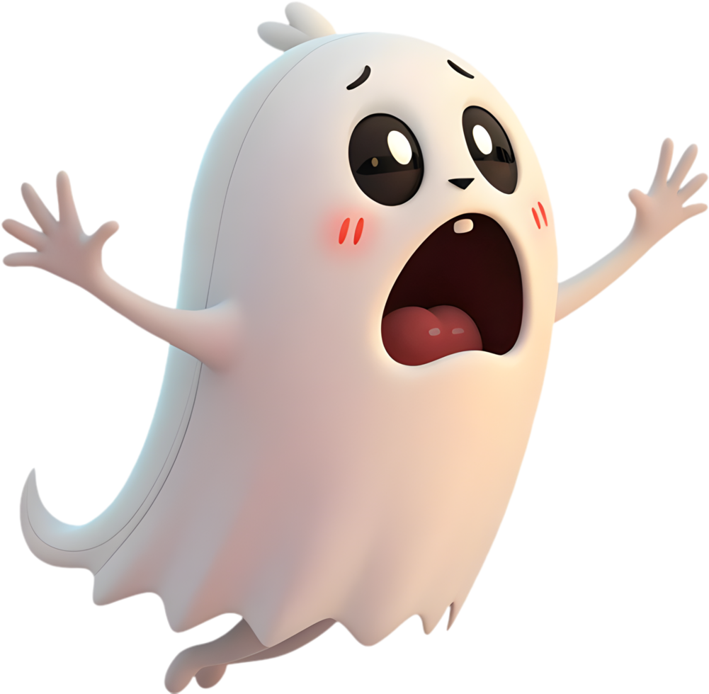 Adorable Ghost Cartoon with Dramatic Expression Clipart. . png