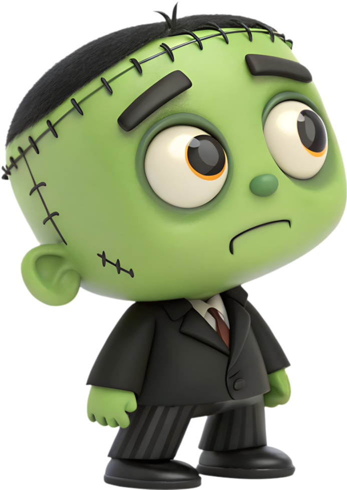 Spooky adorable Frankenstein-inspired boy character illustration for Halloween. . png