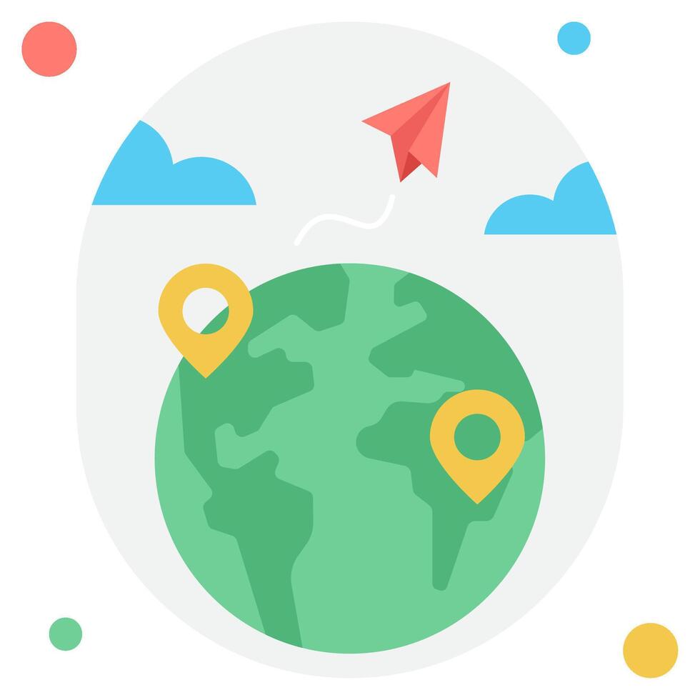 Colorful World Map with a Paper Airplane vector
